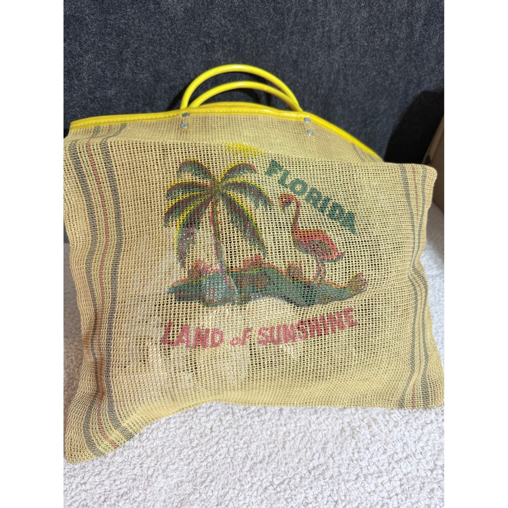 Vintage 60s 70s Miami Originals Beach Tote Bag Flamingo Palm Tree Florida Woven